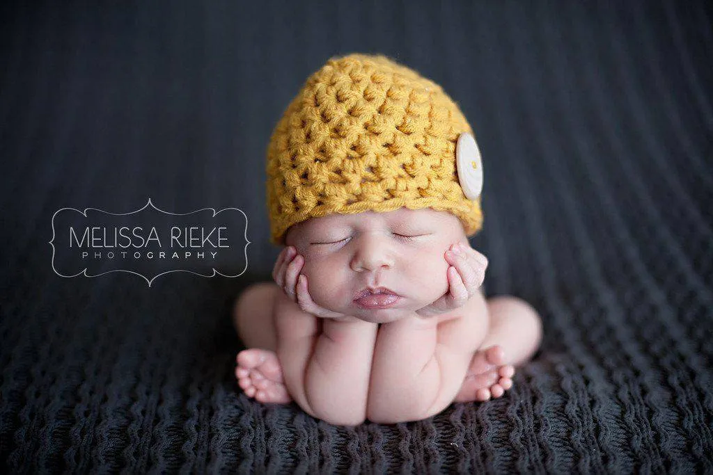 Yellow Newborn Button Baby Hat